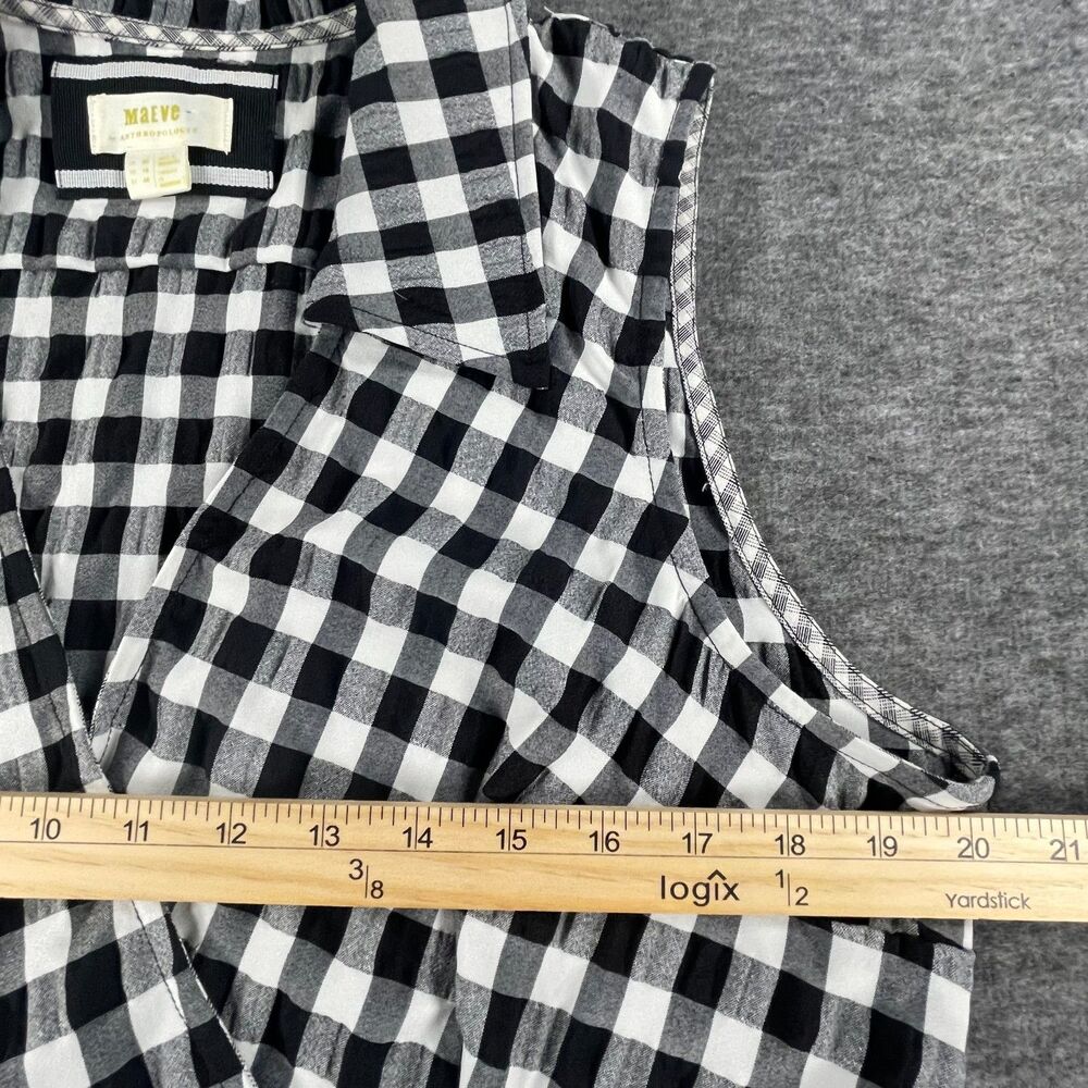 Maeve Anthropologie Gingham Wrap Sleeveless Top 16 Black White Blouse Summer - Picture 6 of 13